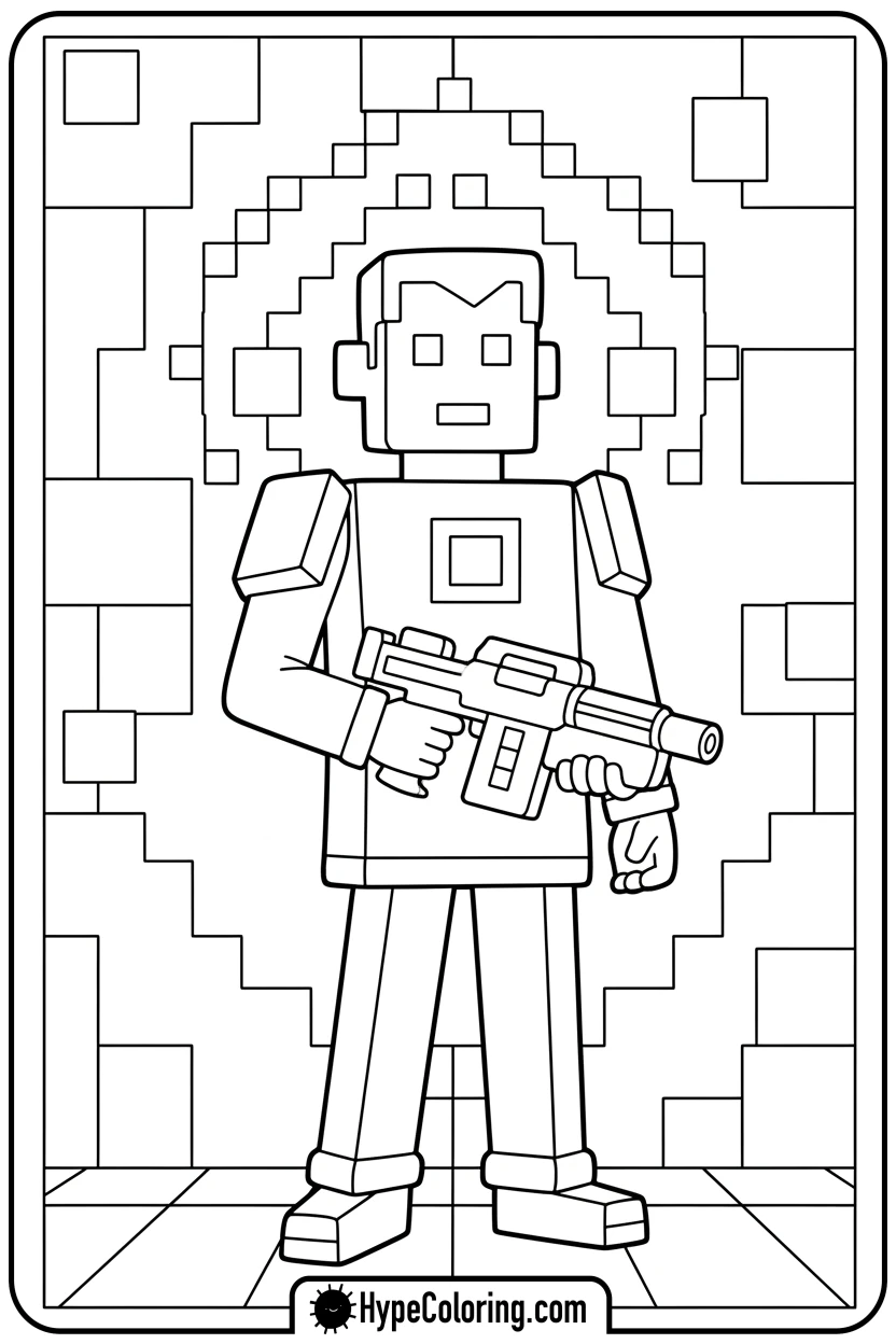 8-bit-standing-guard-with-blaster - brawl stars coloring pages