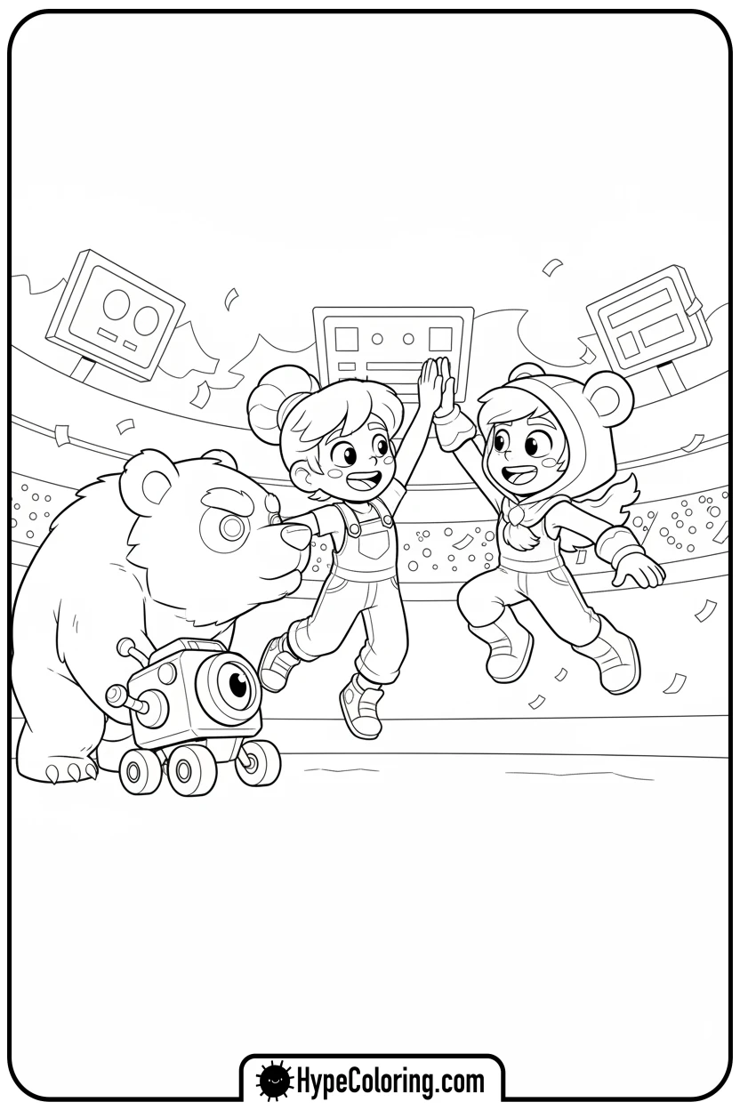 jessie-and-nita-high-fiving - brawl stars coloring pages