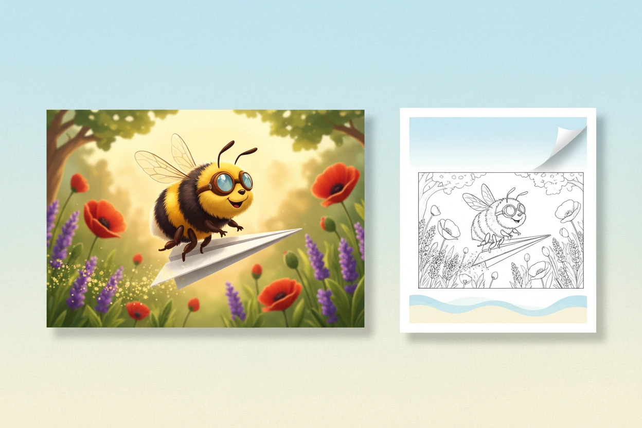 bumblebee-flying-a-tiny-paper - bumblebee coloring page