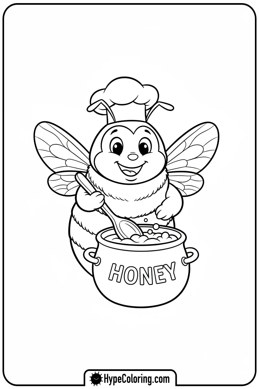 bumblebee-chef-stirring-honey-pot - bumblebee coloring page