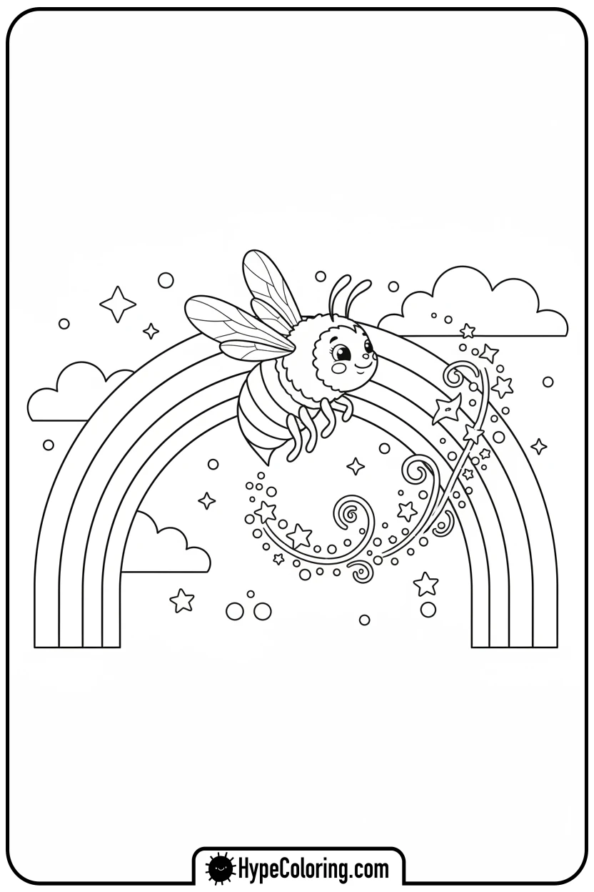 bumblebee-flying-through-rainbow - bumblebee coloring page