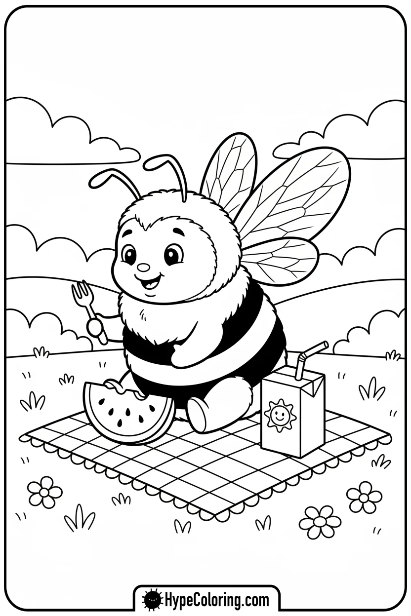 bumblebee-picnic-with-watermelon - bumblebee coloring page
