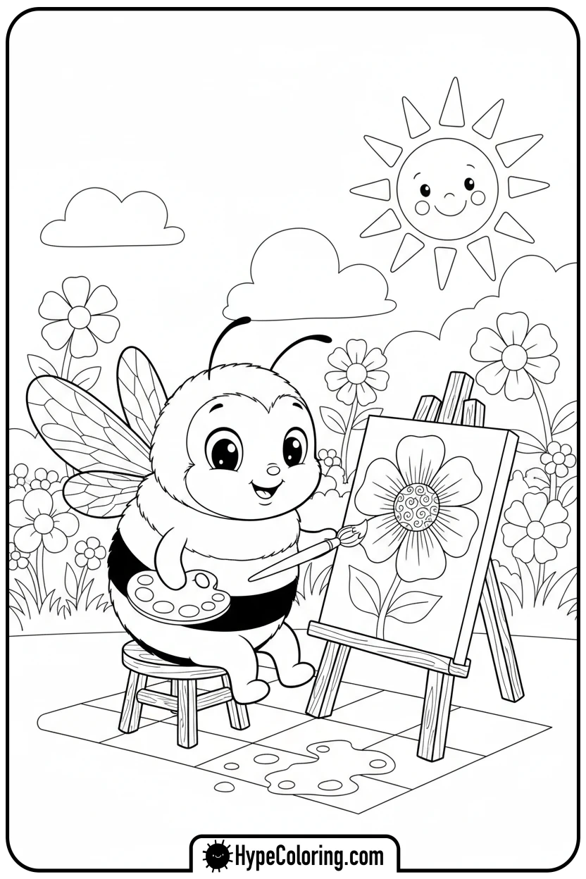 bumblebee-painting-a-flower - bumblebee coloring page