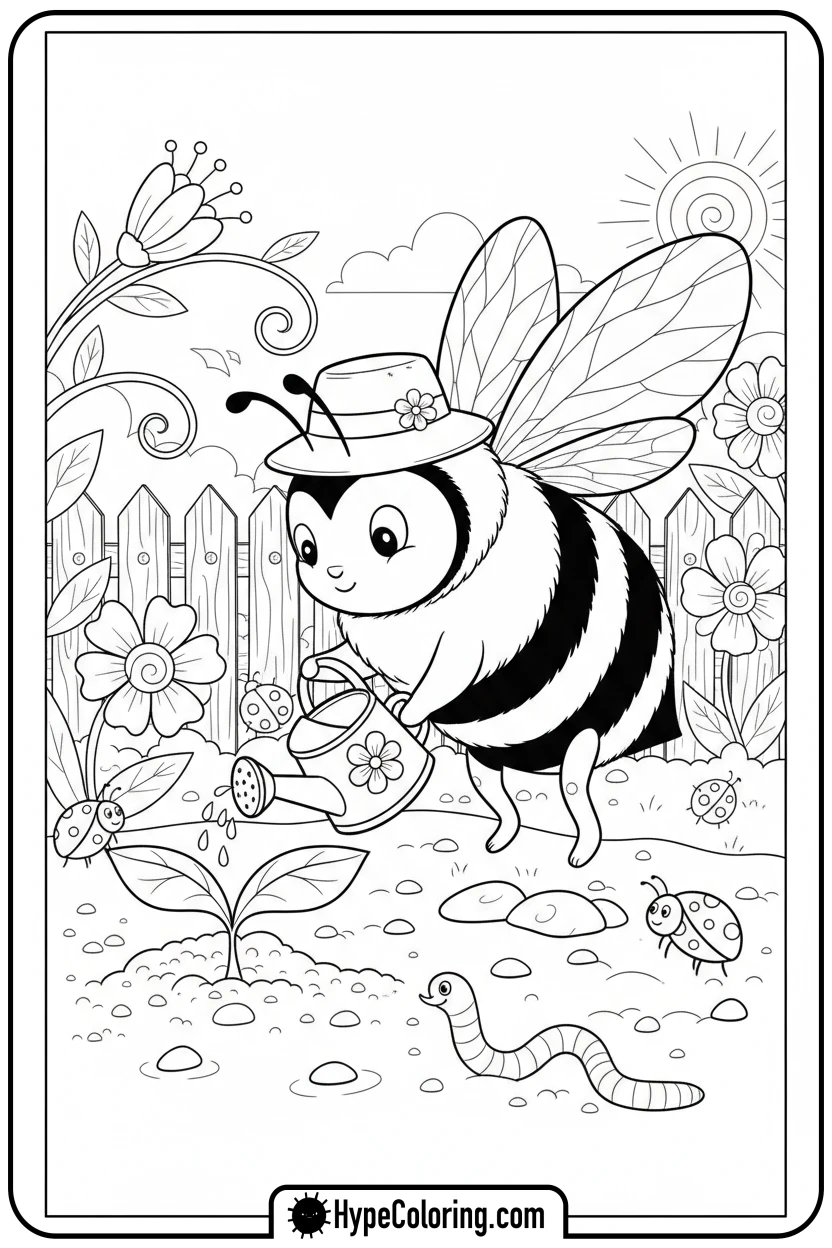 bumblebee-watering-sprout - bumblebee coloring page
