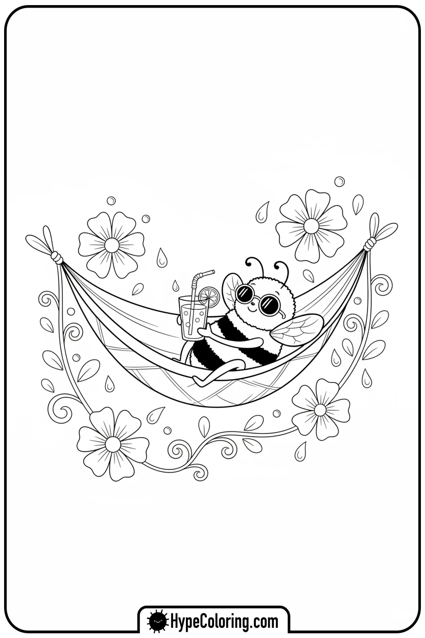 bumblebee-relaxing-on-leaf-hammock - bumblebee coloring page