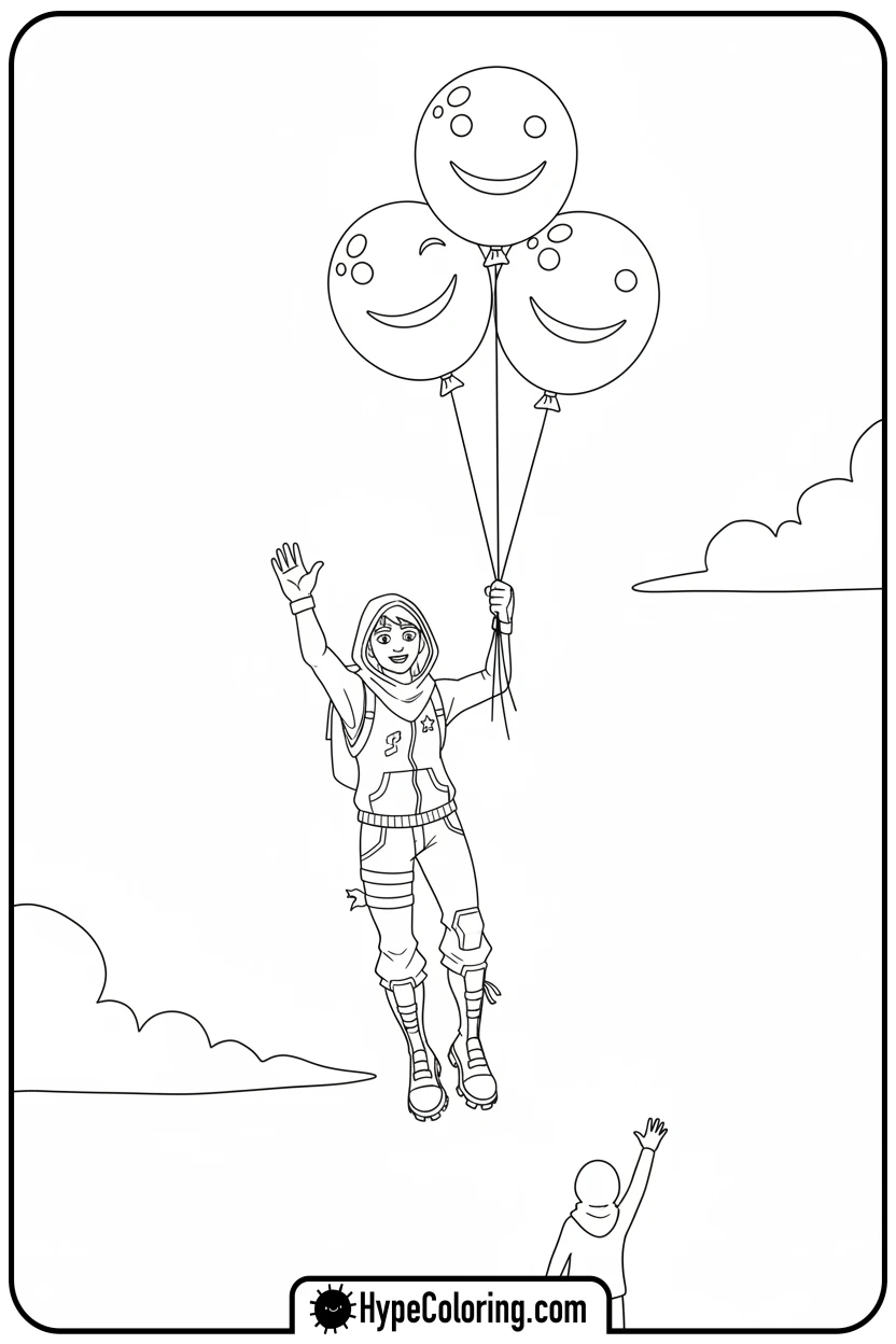 fortnite-character-floating-with-balloons - fortnite coloring pages