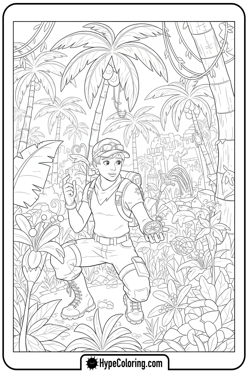 fortnite-character-exploring-jungle - fortnite coloring pages