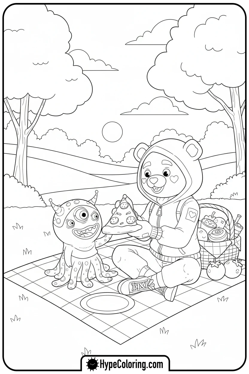 fortnite-character-sharing-pizza - fortnite coloring pages