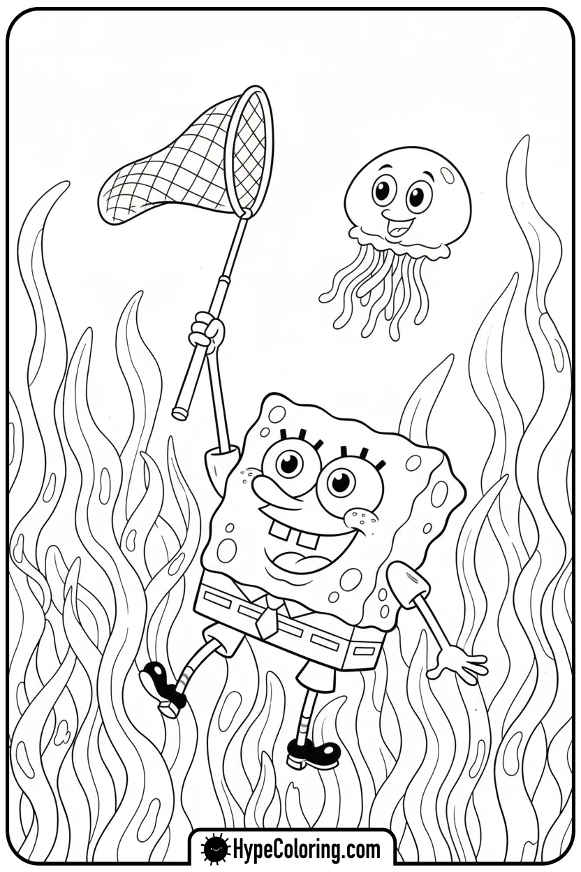spongebob-chasing-jellyfish - spongebob coloring pages