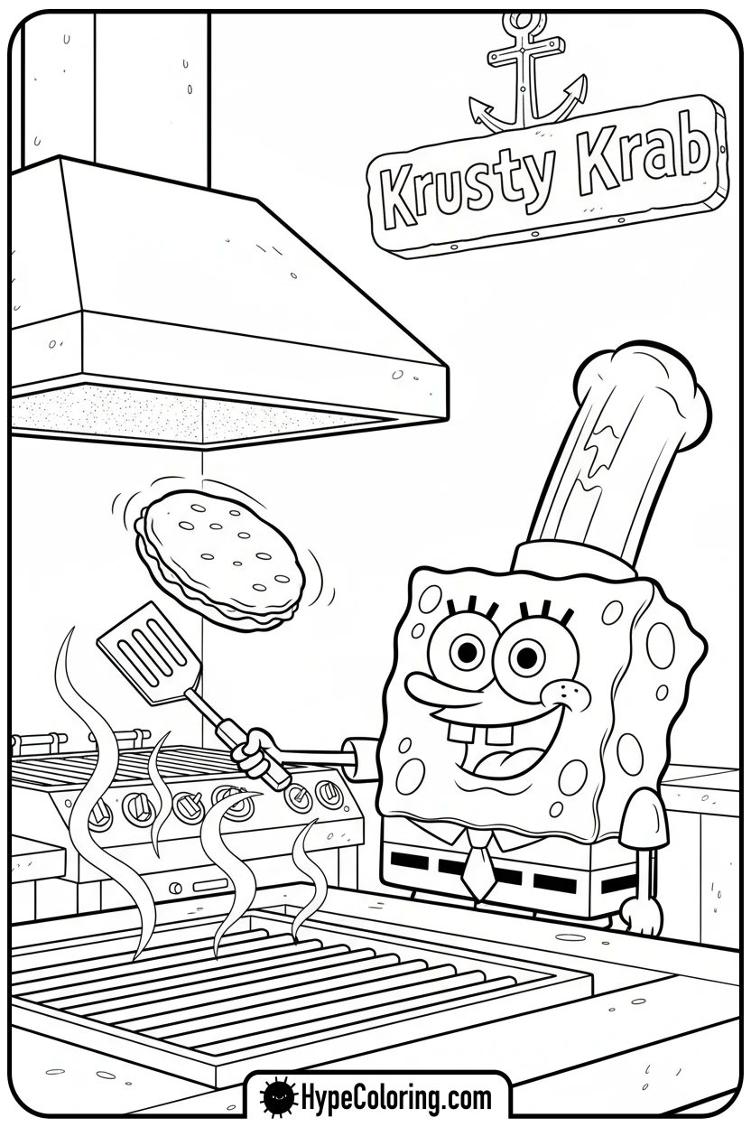 spongebob-cooking-krabby-patty - spongebob coloring pages