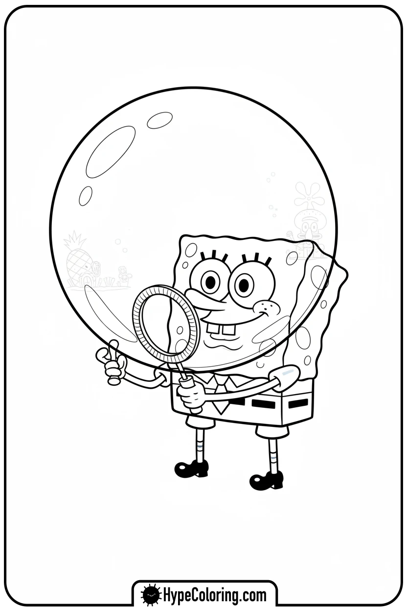 spongebob-blowing-a-huge-bubble - spongebob coloring pages