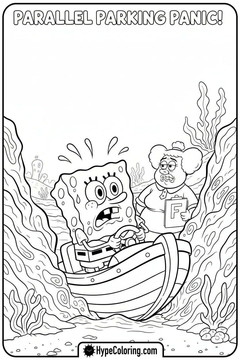 spongebob-driving-boat-nervously - spongebob coloring pages