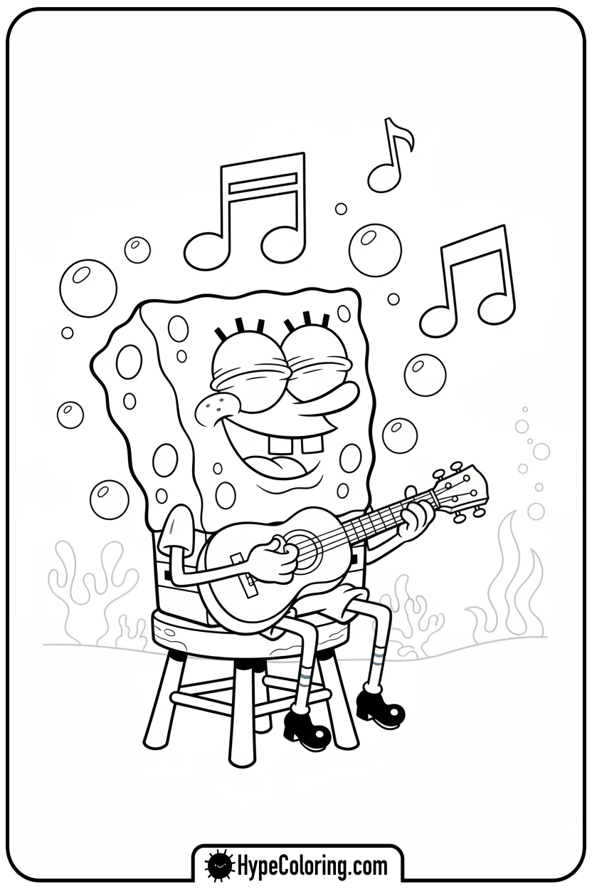 spongebob-playing-ukulele - spongebob coloring pages