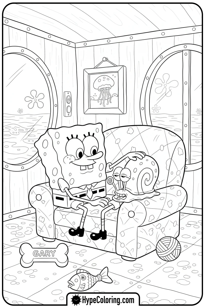 spongebob-petting-gary - spongebob coloring pages