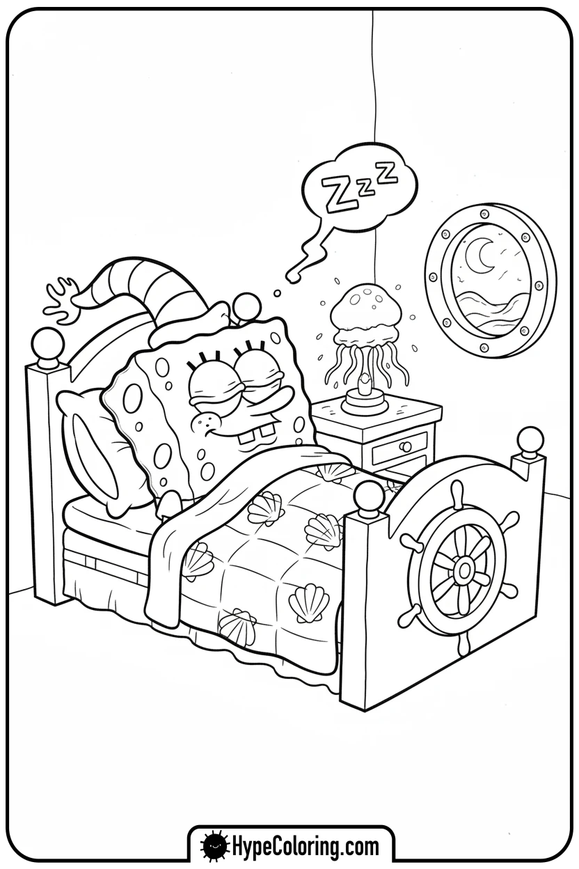 spongebob-sleeping-in-bed - spongebob coloring pages