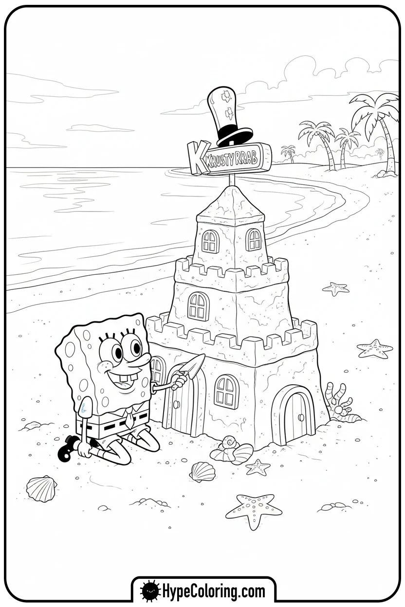 spongebob-building-sandcastle - spongebob coloring pages