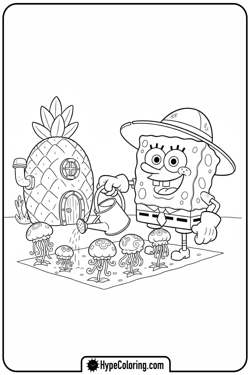 spongebob-watering-garden - spongebob coloring pages