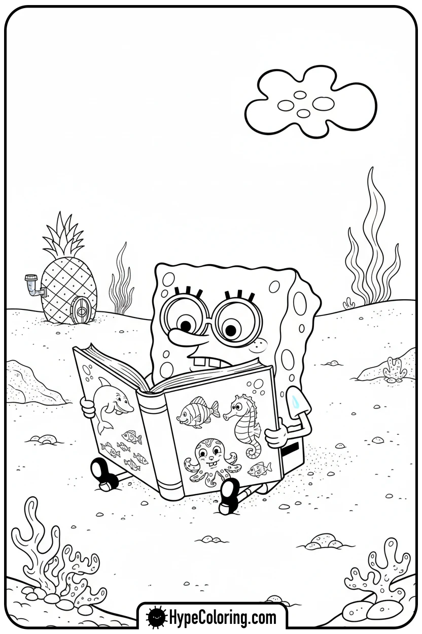 spongebob-reading-a-book - spongebob coloring pages