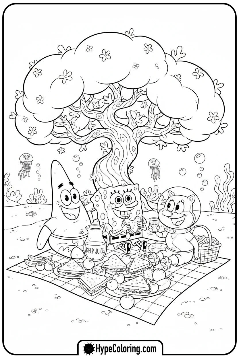 spongebob-and-friends-picnic - spongebob coloring pages