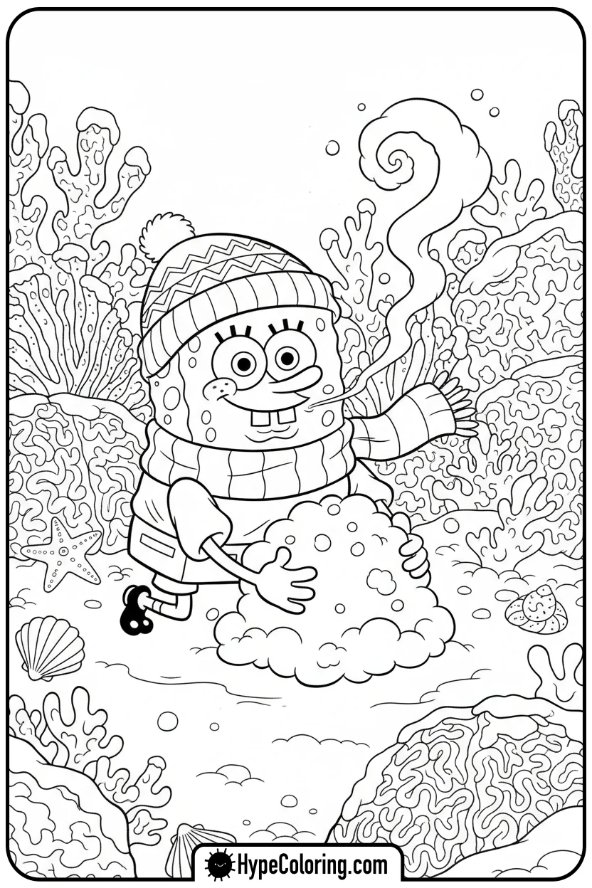 spongebob-playing-in-snow - spongebob coloring pages