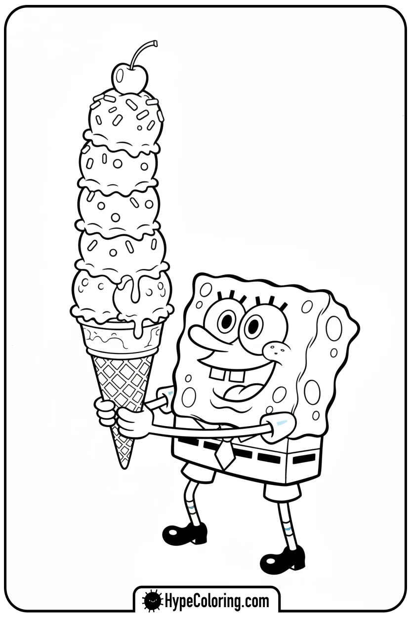 spongebob-holding-huge-ice-cream - spongebob coloring pages