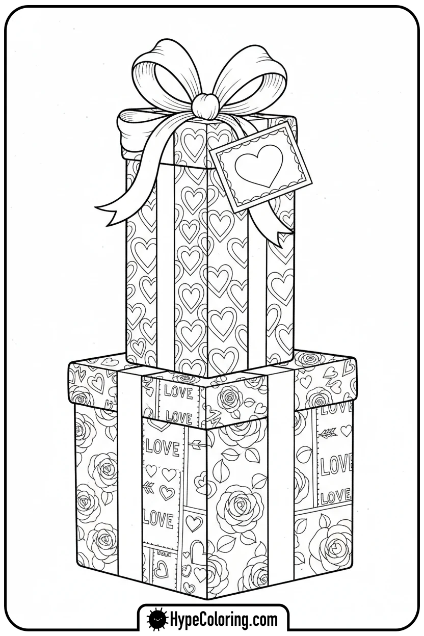 stack-of-valentine-gifts - valentine s day coloring pages