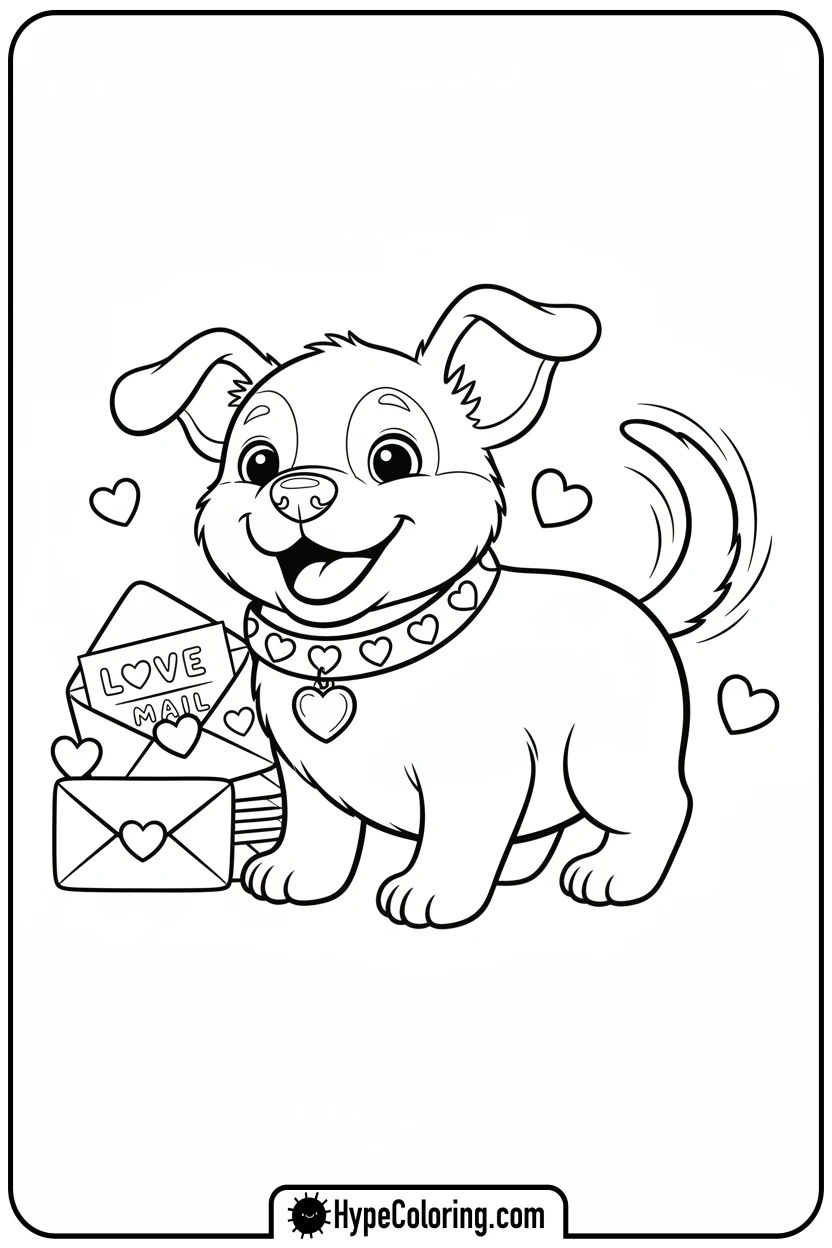 puppy-with-love-letters - valentine s day coloring pages