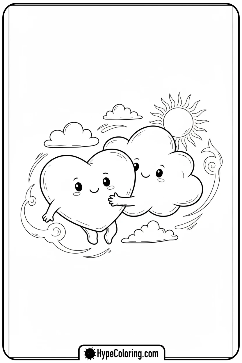 heart-clouds-floating - valentine s day coloring pages