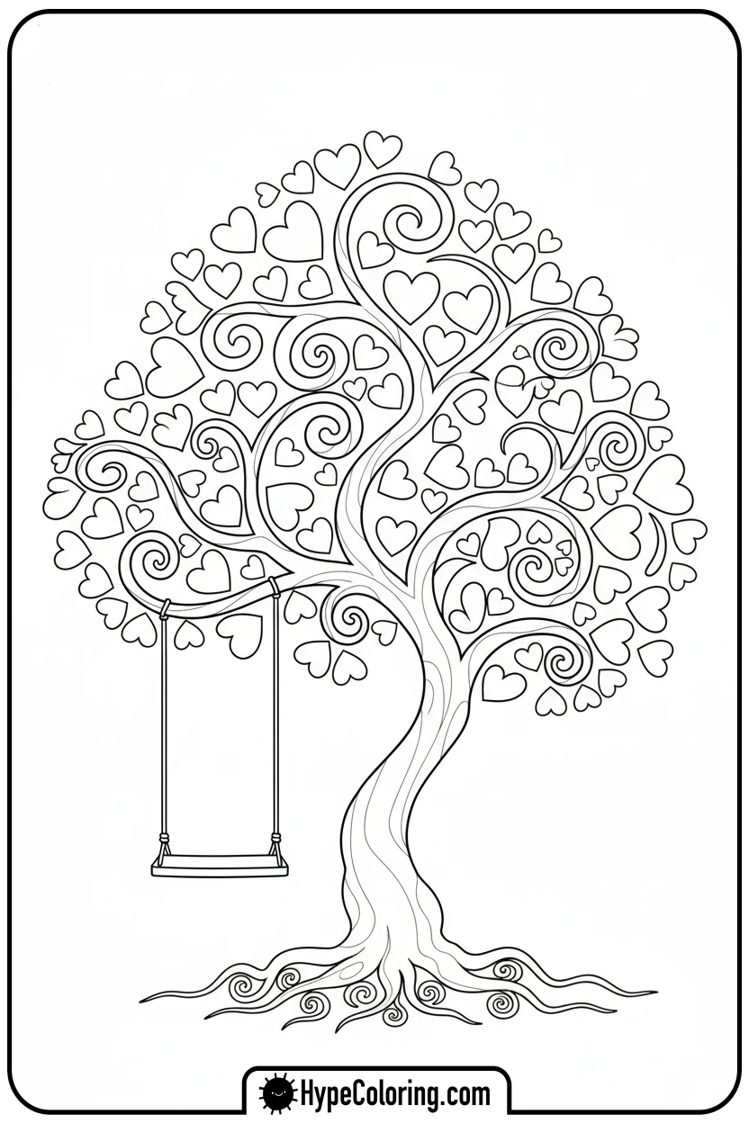 tree-with-heart-leaves - valentine s day coloring pages