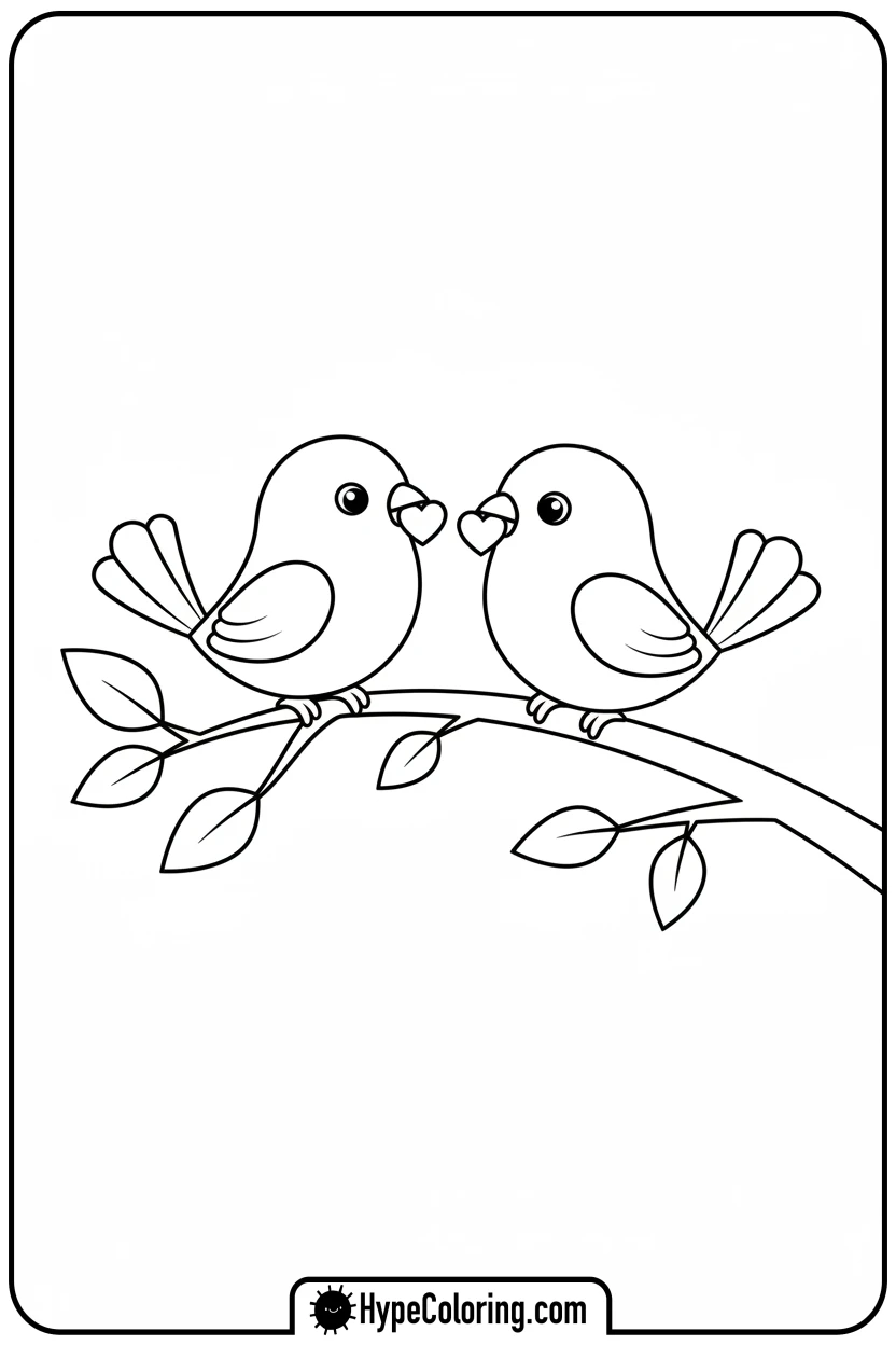 lovebirds-holding-hearts - valentine s day coloring pages