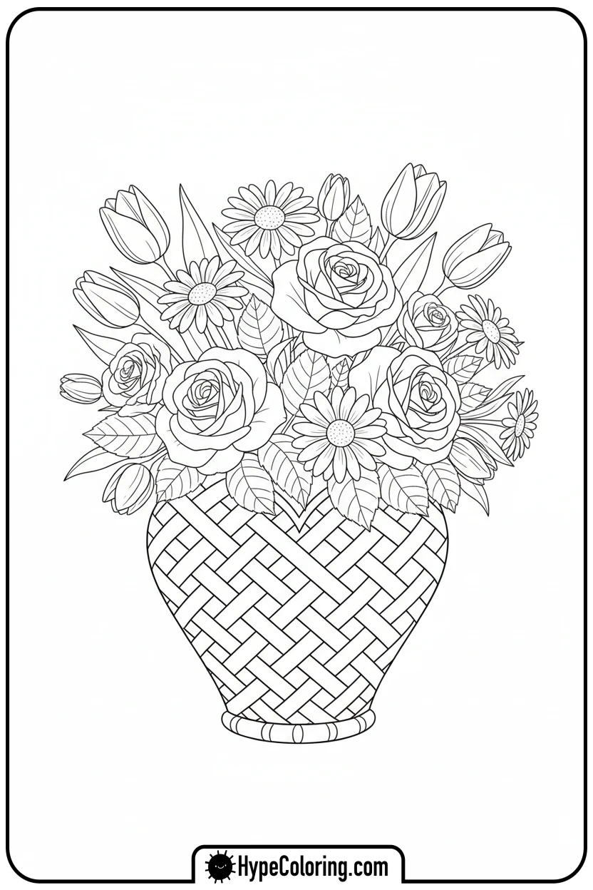 heart-vase-with-flowers - valentine s day coloring pages