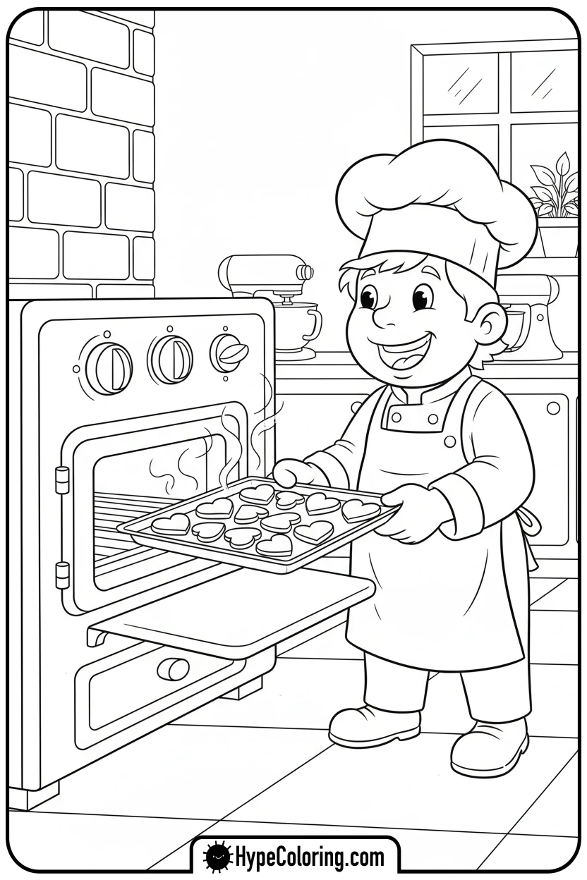 baker-with-heart-cookies - valentine s day coloring pages