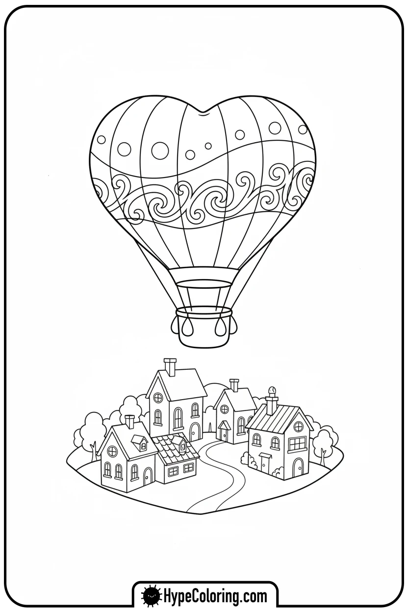 heart-hot-air-balloon - valentine s day coloring pages
