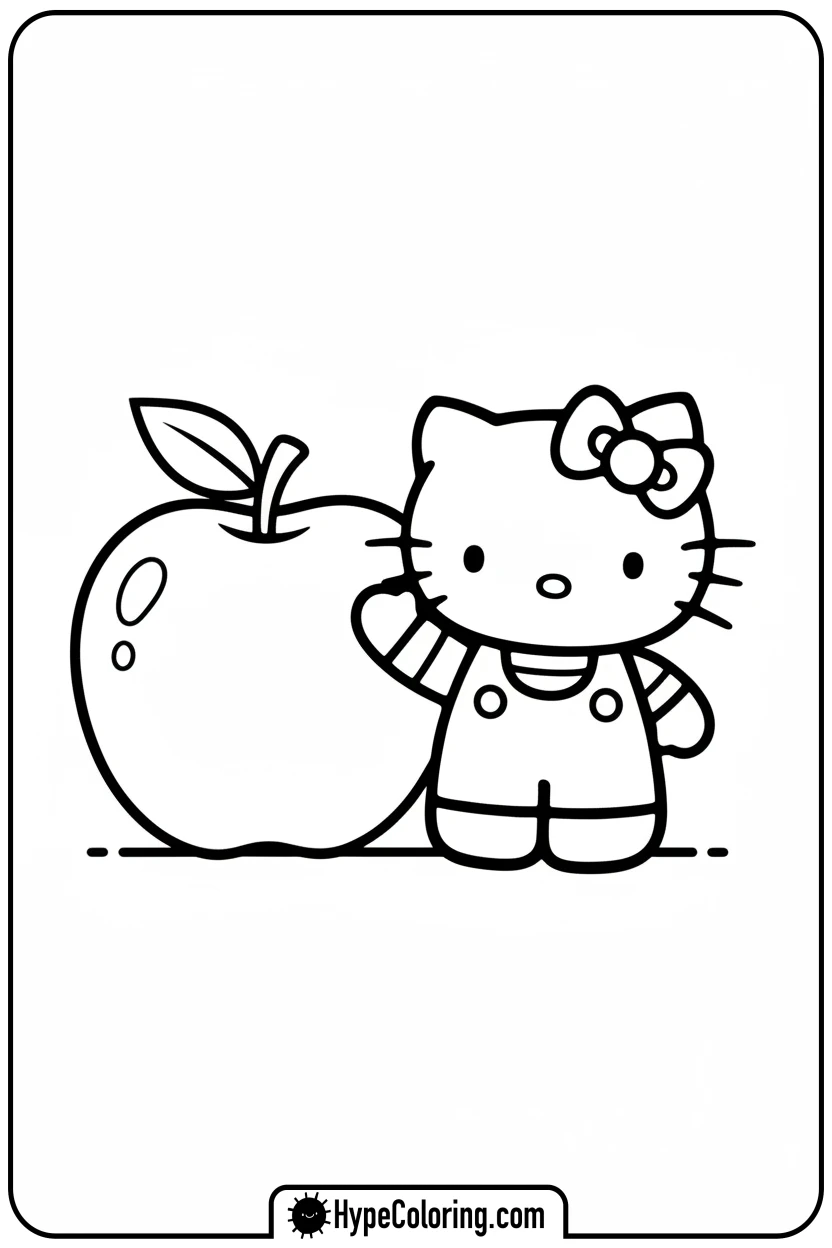 Click to download PDF hello-kitty-waving-by-apple - sanrio coloring pages
