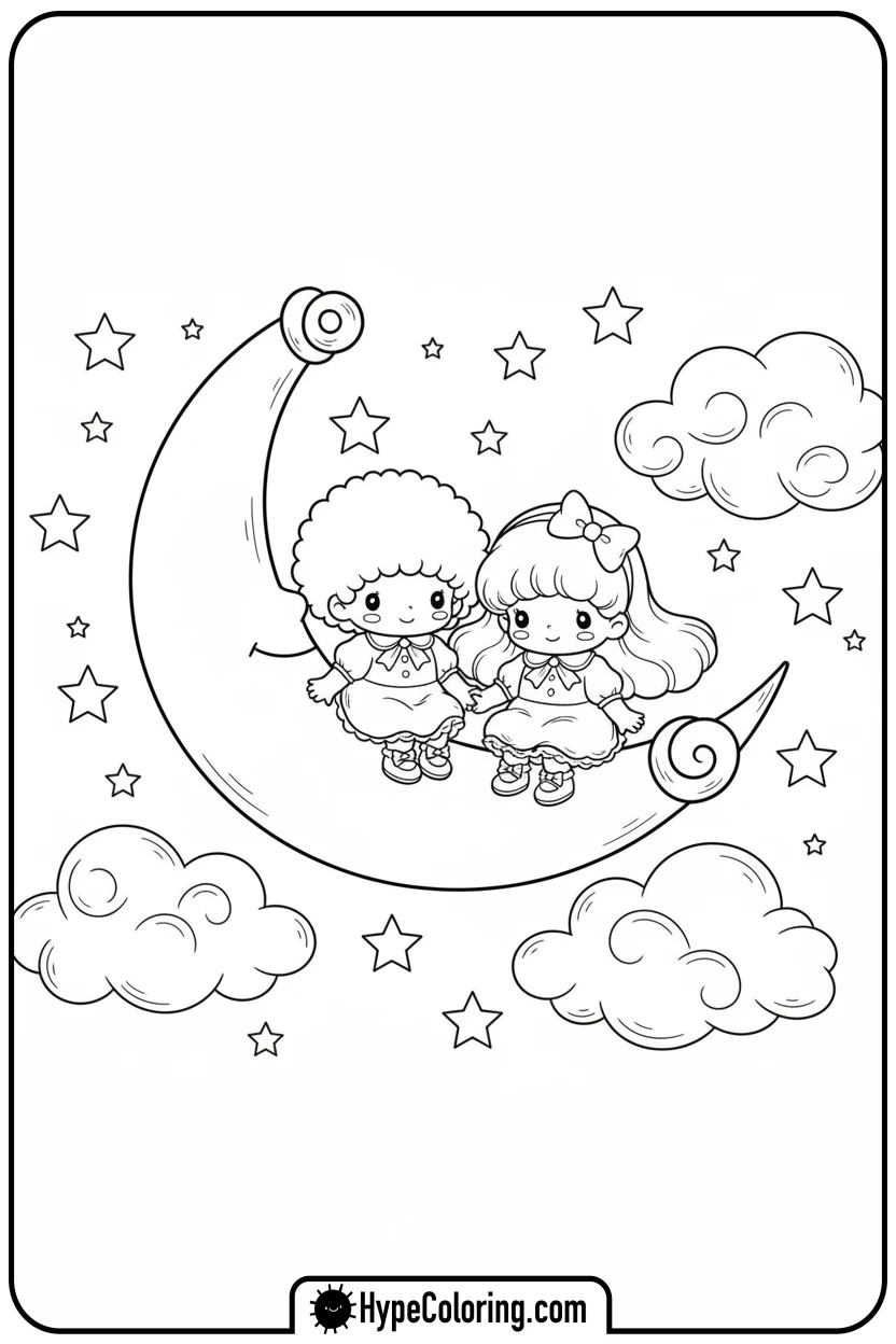 Click to download PDF little-twin-stars-on-moon - sanrio coloring pages