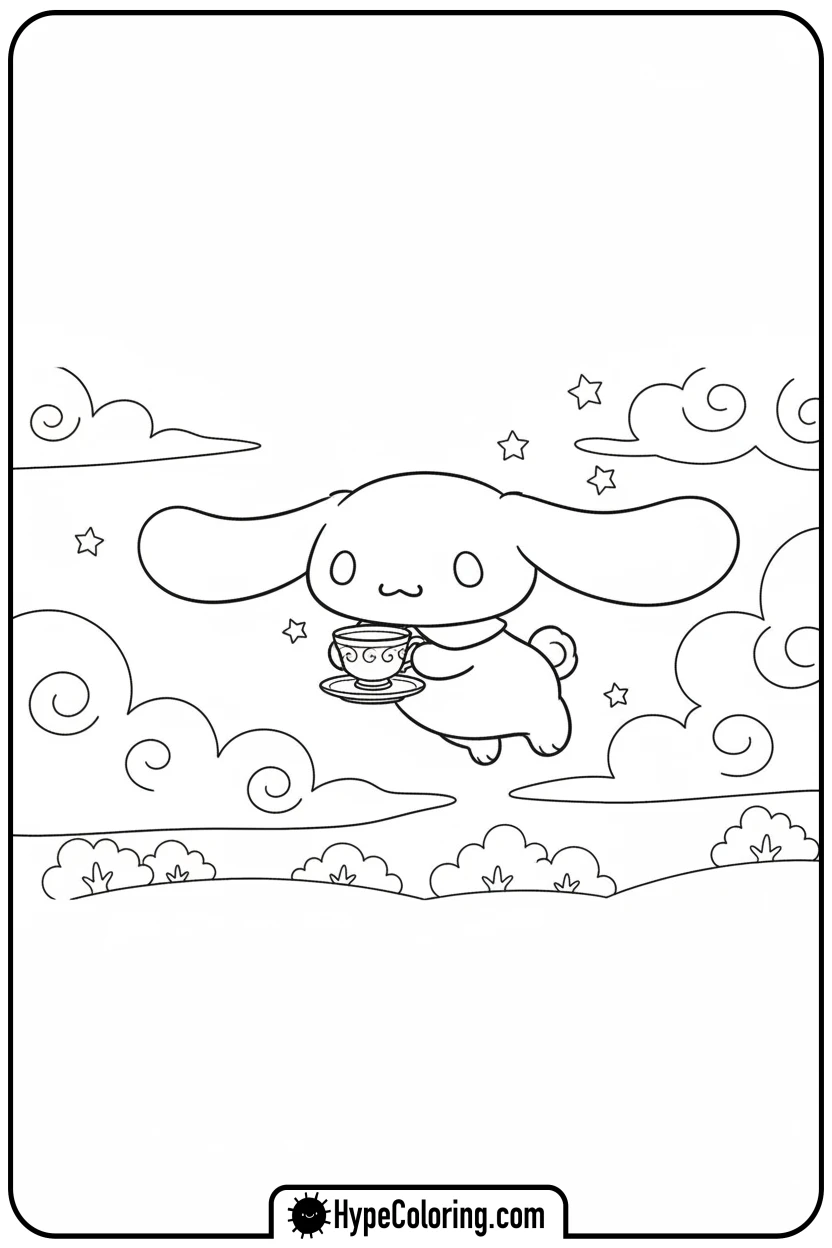 Click to download PDF cinnamoroll-flying-with-teacup - sanrio coloring pages