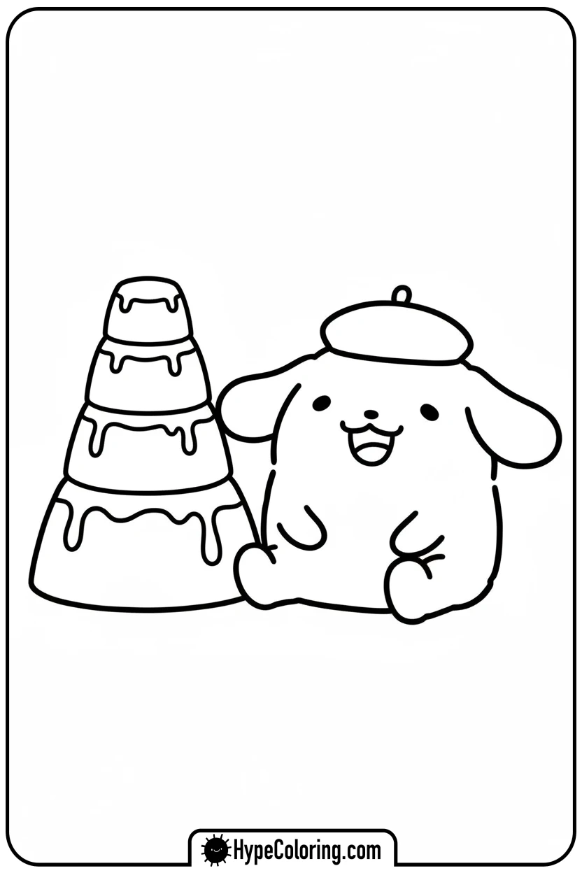 Click to download PDF pompompurin-with-pudding-stack - sanrio coloring pages