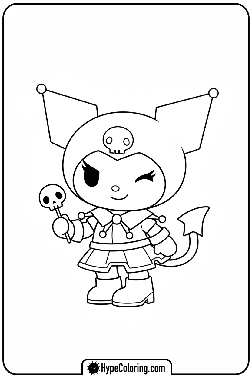 Click to download PDF kuromi-winking-with-lollipop - sanrio coloring pages