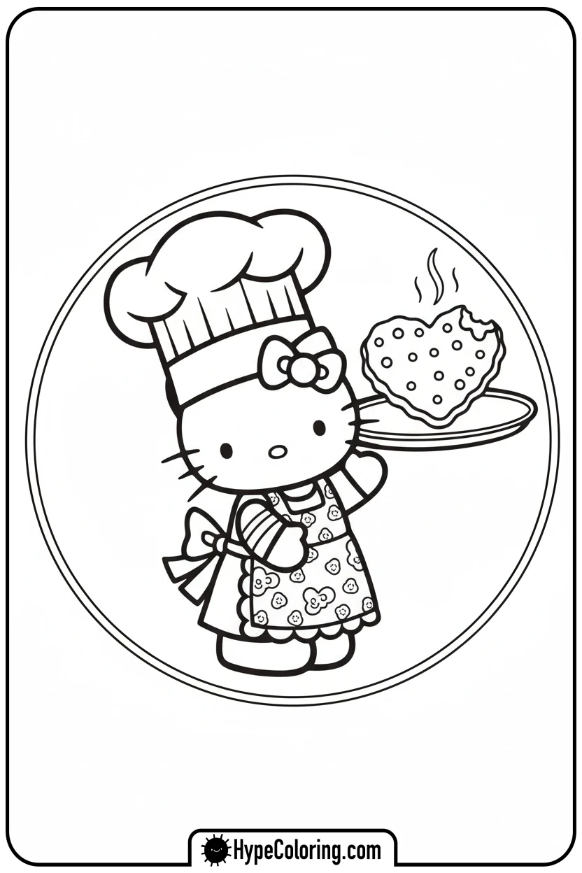 Click to download PDF hello-kitty-baker-with-cookie - sanrio coloring pages
