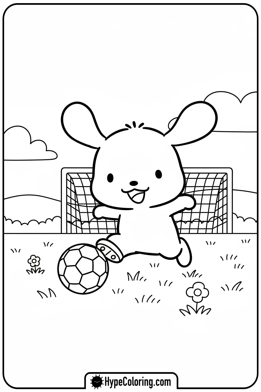 Click to download PDF pochacco-playing-soccer - sanrio coloring pages