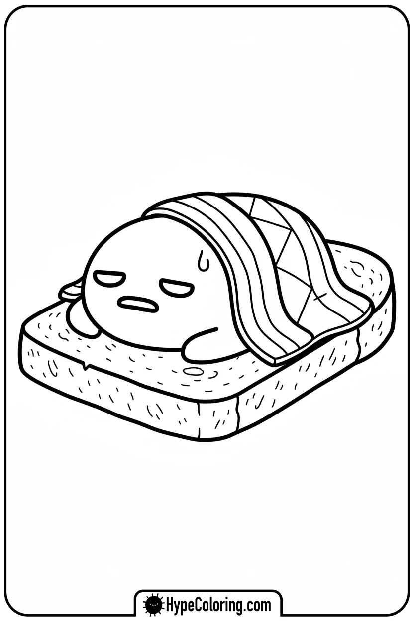 Click to download PDF gudetama-lounging-on-toast - sanrio coloring pages