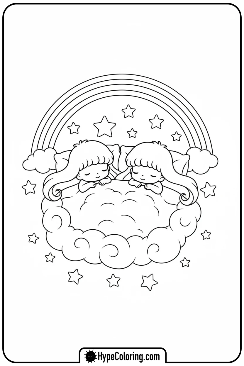 Click to download PDF little-twin-stars-cloud-bed - sanrio coloring pages