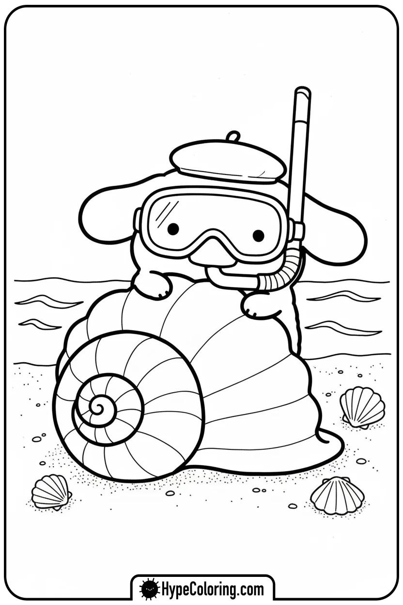 Click to download PDF pompompurin-snorkeling - sanrio coloring pages