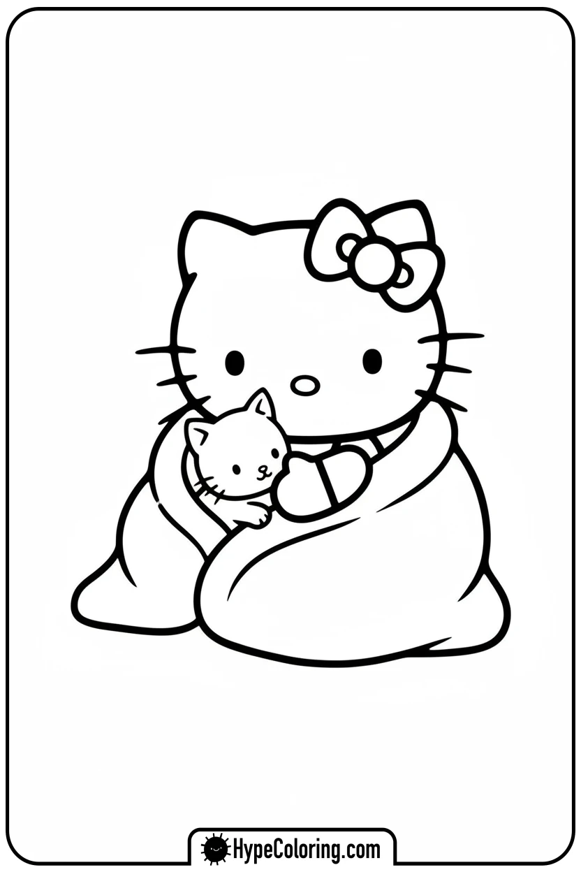 Click to download PDF hello-kitty-holding-kitten - sanrio coloring pages