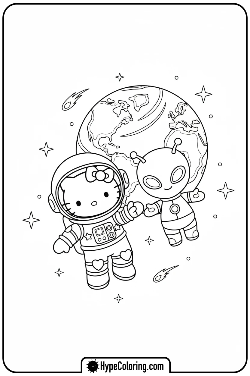 Click to download PDF hello-kitty-astronaut-in-space - sanrio coloring pages