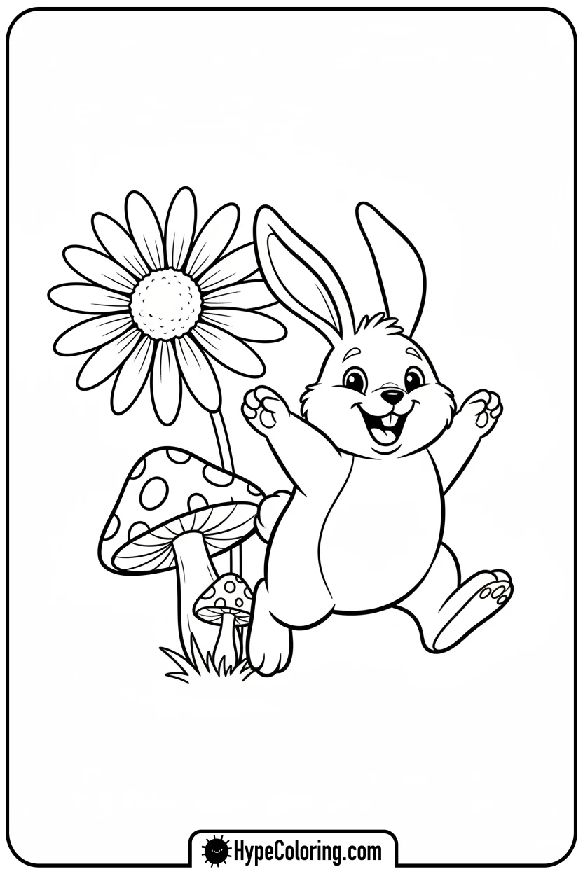 bunny-jumping-over-mushroom - bunny coloring pages