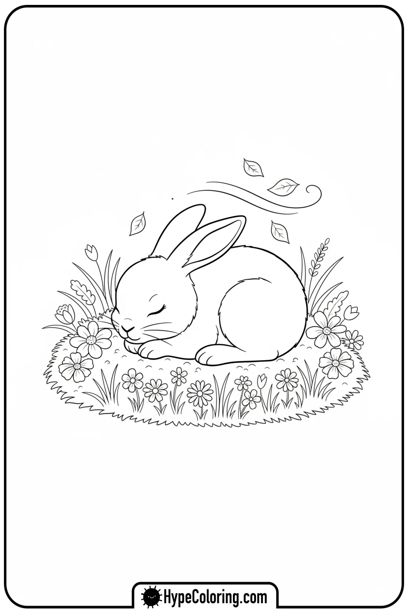 sleeping-bunny-on-grass - bunny coloring pages