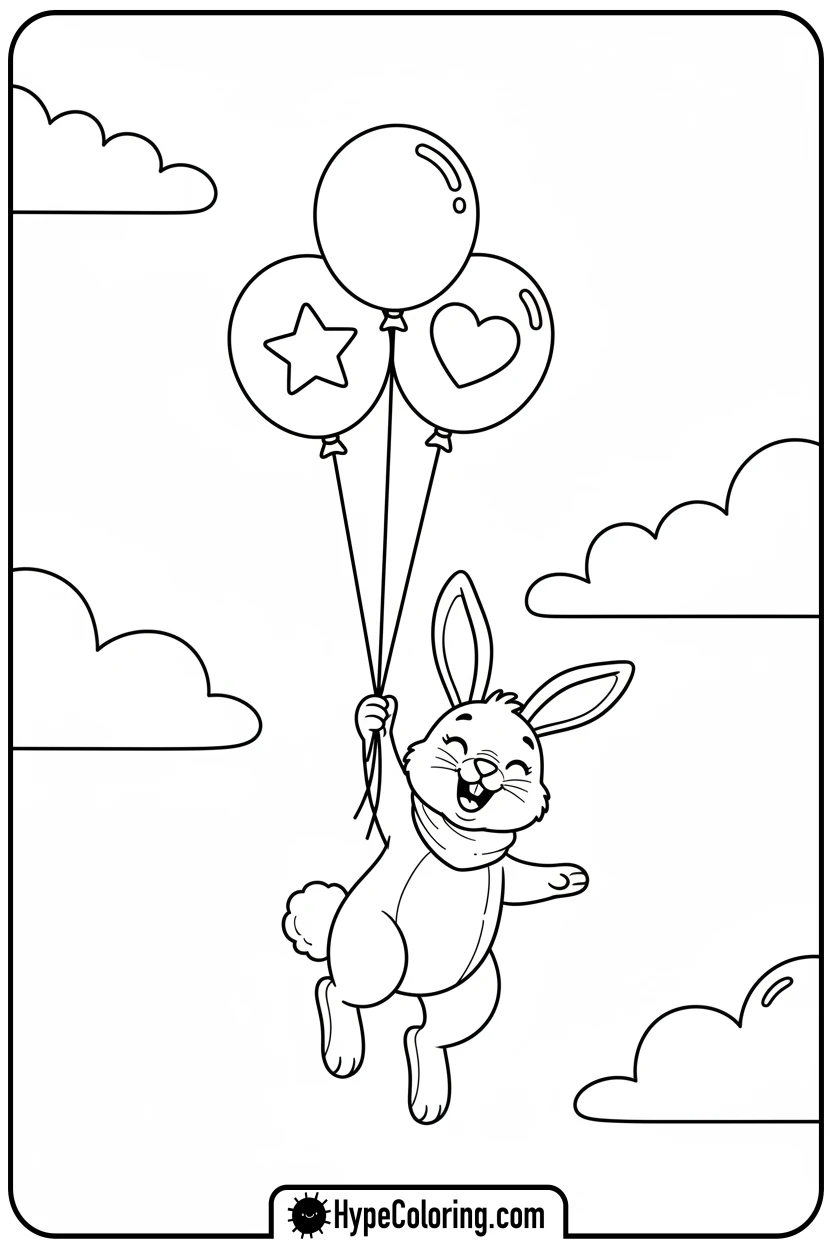 bunny-holding-balloons - bunny coloring pages