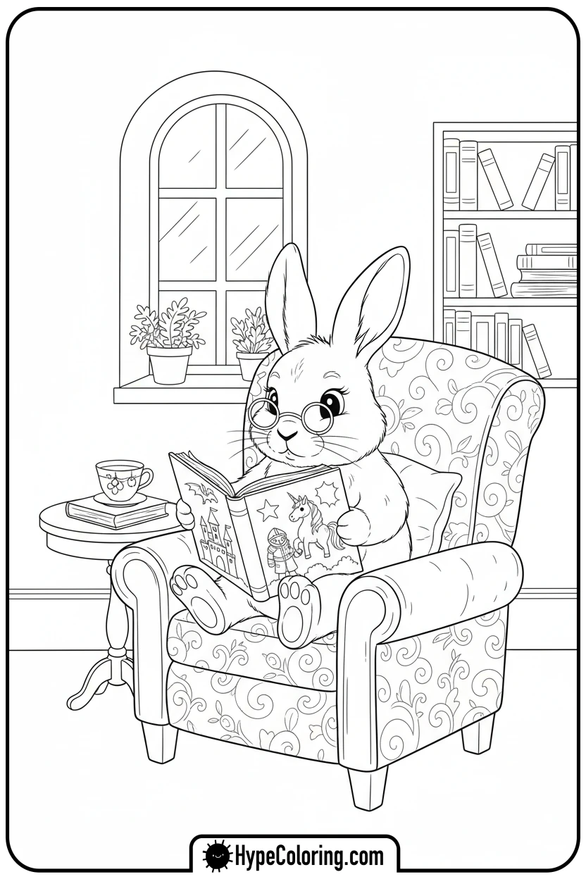 bunny-reading-a-book - bunny coloring pages