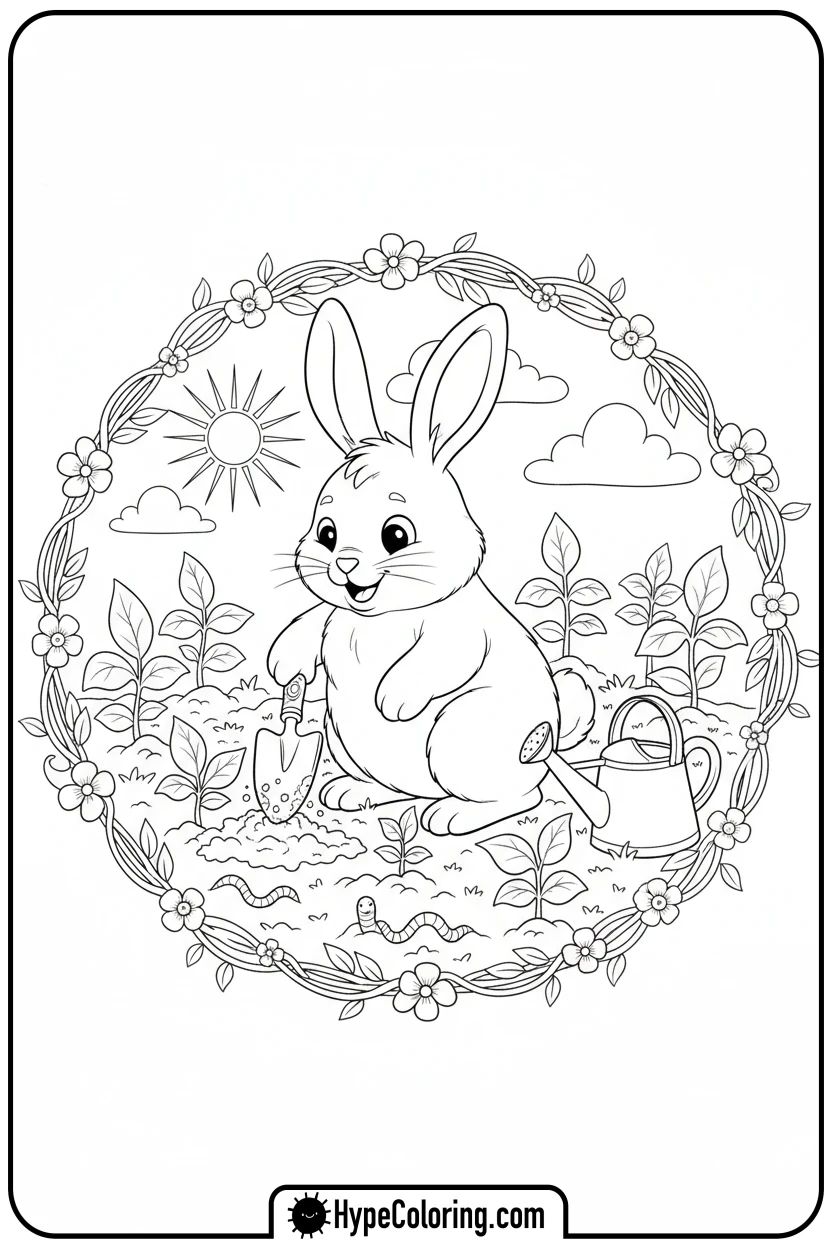 bunny-gardening-with-trowel - bunny coloring pages